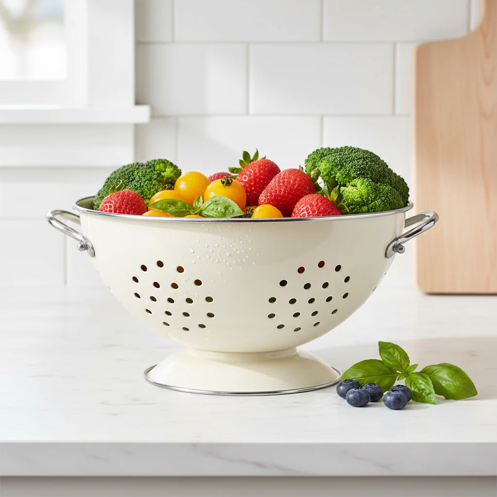 Retro Cream Enamel Colander - Image 3