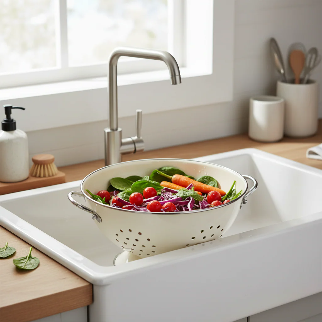 Retro Cream Enamel Colander - Image 4