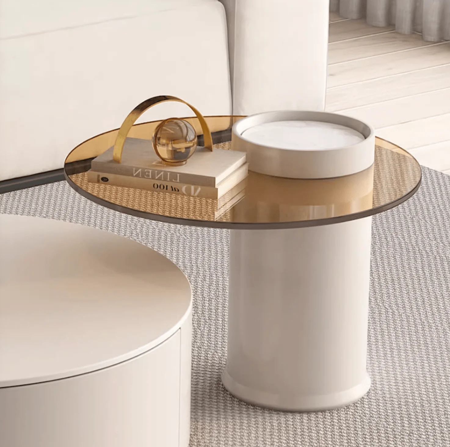Riviera Round Nesting Coffee Table Set With Ottoman, White - Image 10