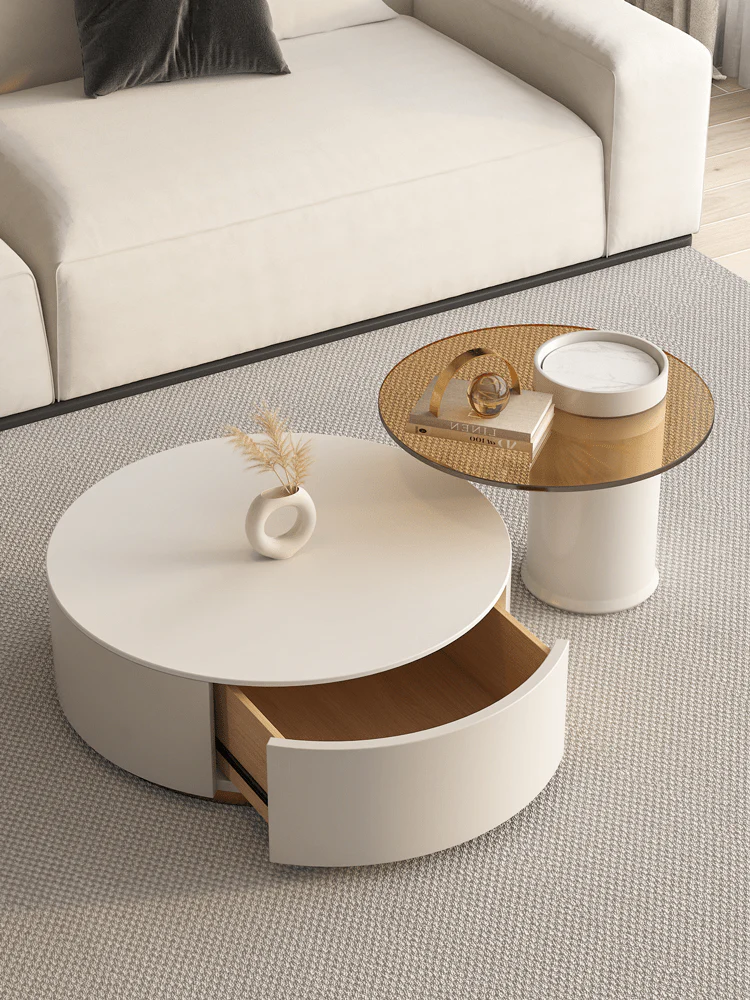 Riviera Round Nesting Coffee Table Set With Ottoman, White - Image 20