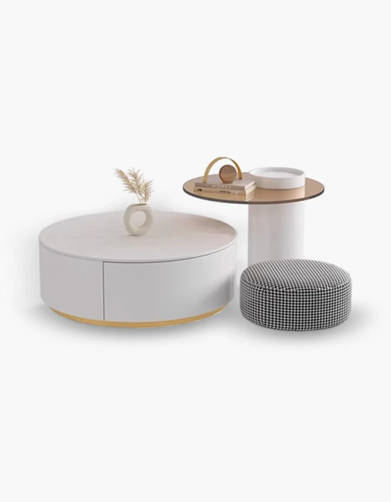 Riviera Round Nesting Coffee Table Set With Ottoman, White - Image 21