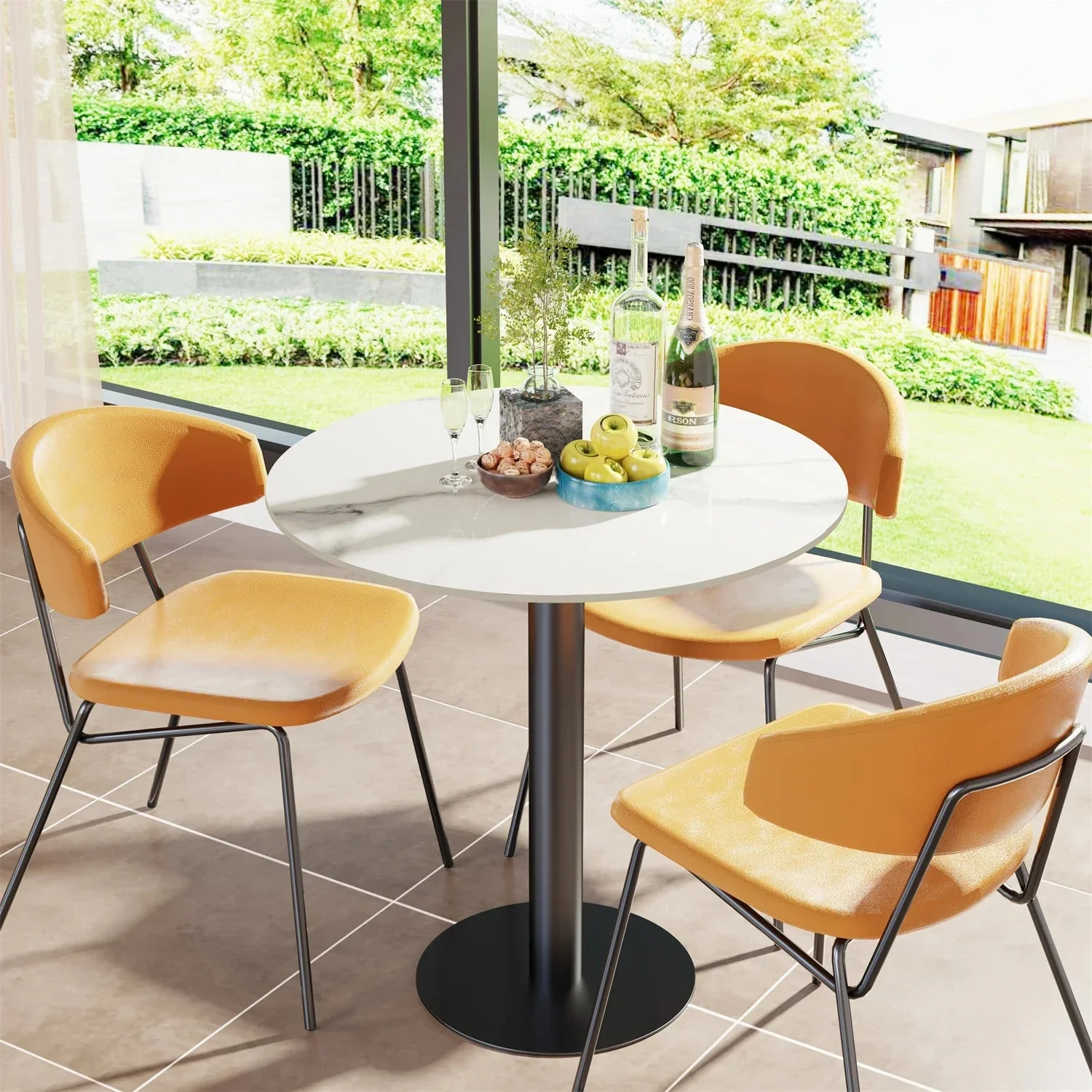 Round Cocktail Table with Metal Base, Cocktail Table, Sintered Stone Top, Kitchen and Dining Counter, 31 in Diameter - Image 12