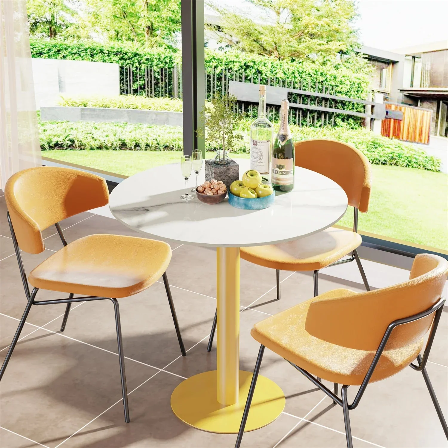 Round Cocktail Table with Metal Base, Cocktail Table, Sintered Stone Top, Kitchen and Dining Counter, 31 in Diameter - Image 2