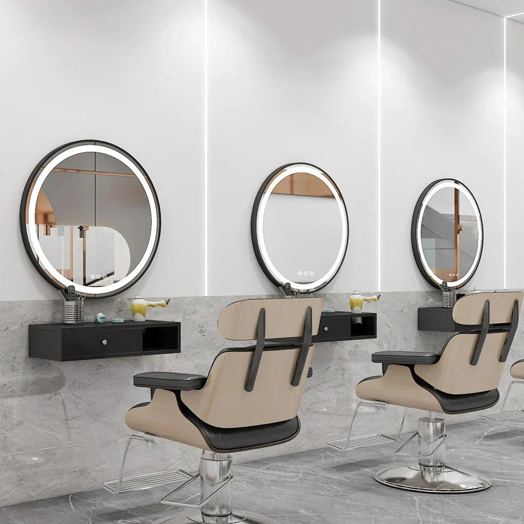 Round LED Illuminated Bathroom Mirror Hanging Wall Vanity Mirror Demister Dimmable Aluminum Fram HD Glass - Image 8