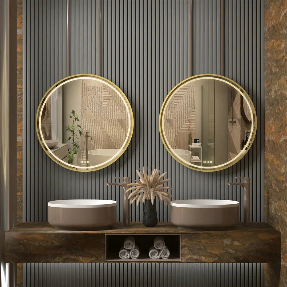 Round LED Illuminated Bathroom Mirror Hanging Wall Vanity Mirror Demister Dimmable Aluminum Fram HD Glass - Image 9