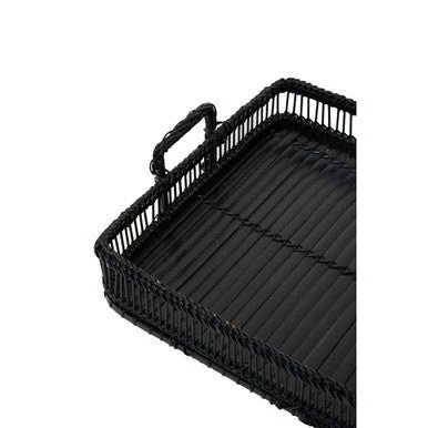 Rustic Rattan And Bamboo Black Rectangul - Image 6