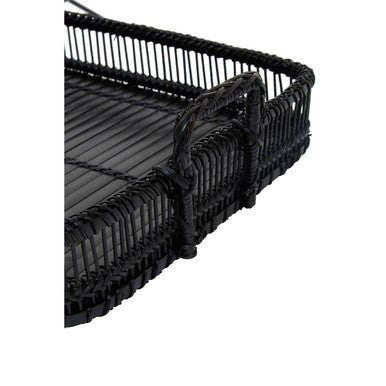 Rustic Rattan And Bamboo Black Rectangul - Image 8