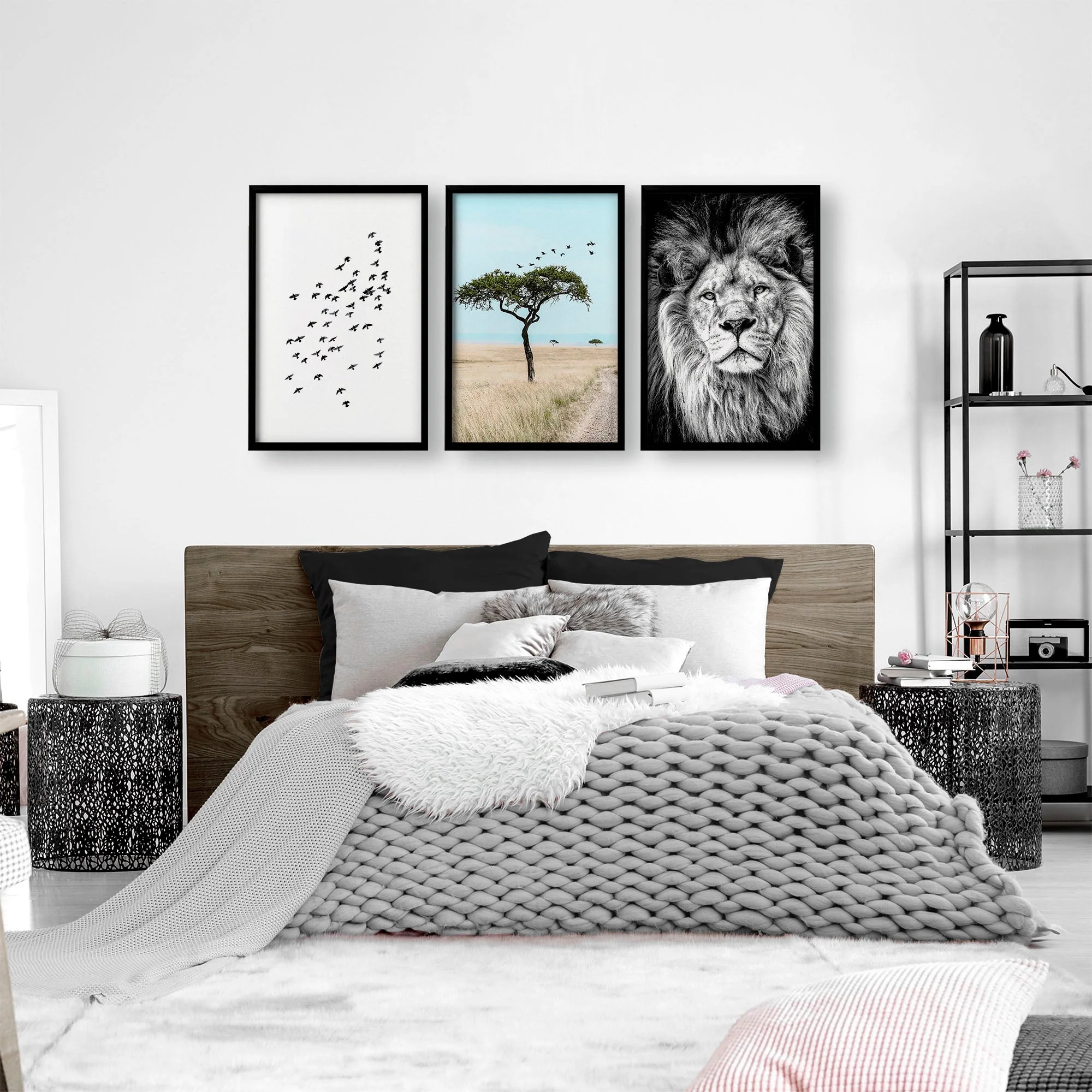 Safari Accessories For Bedroom | Set of 3 African Wildlife Wall art Prints - Image 4