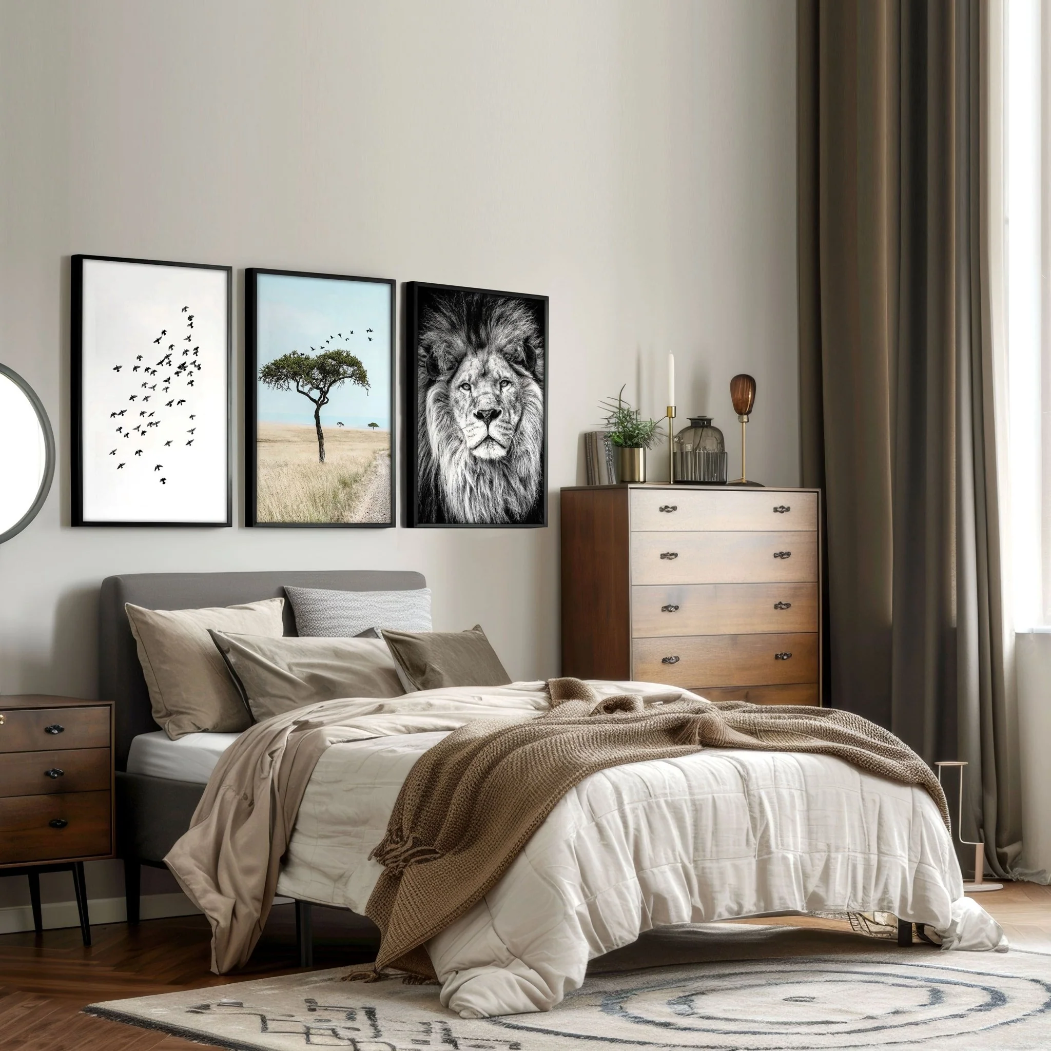 Safari Accessories For Bedroom | Set of 3 African Wildlife Wall art Prints - Image 5