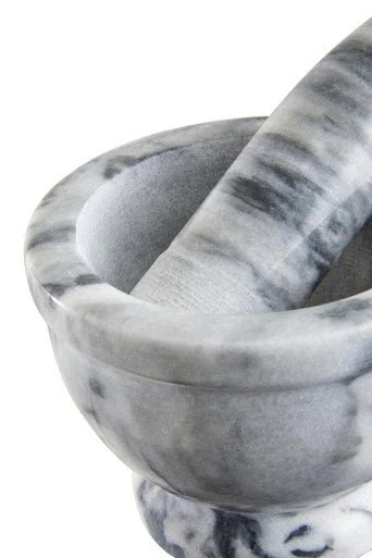Salerno Grey Marble Mortar And Pestle With Rim - Image 10