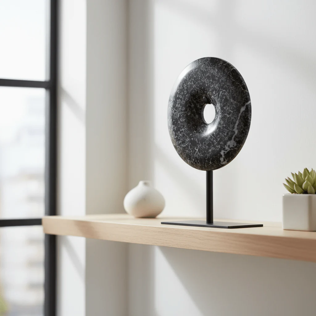 Salmo Extra Small Round Black Marble Disc Sculpture - Image 2