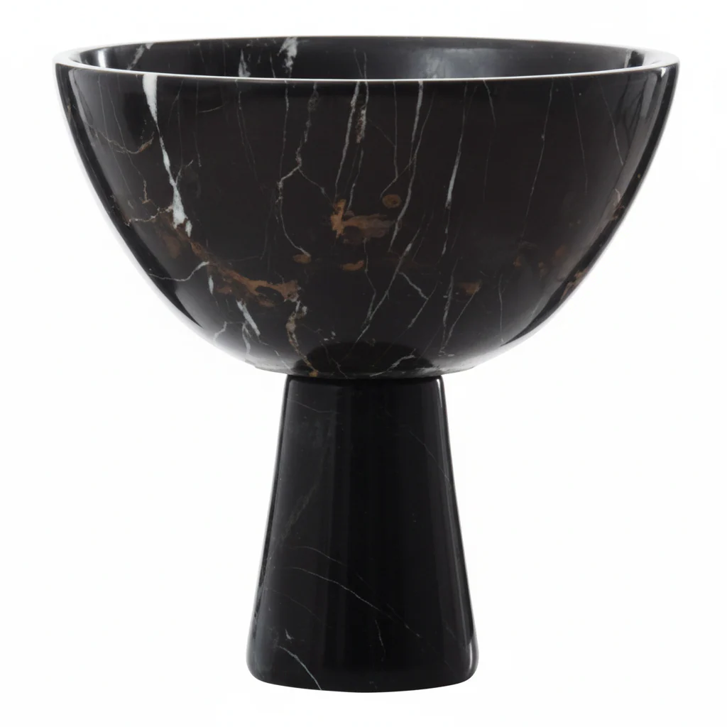 Salmo Large Black Marble Pedestal Bowl