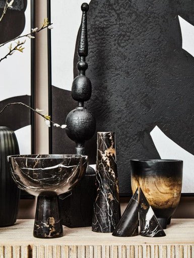 Salmo Large Black Marble Pedestal Bowl - Image 11