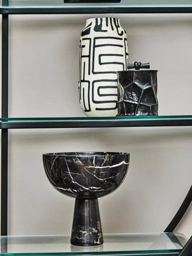 Salmo Large Black Marble Pedestal Bowl - Image 13