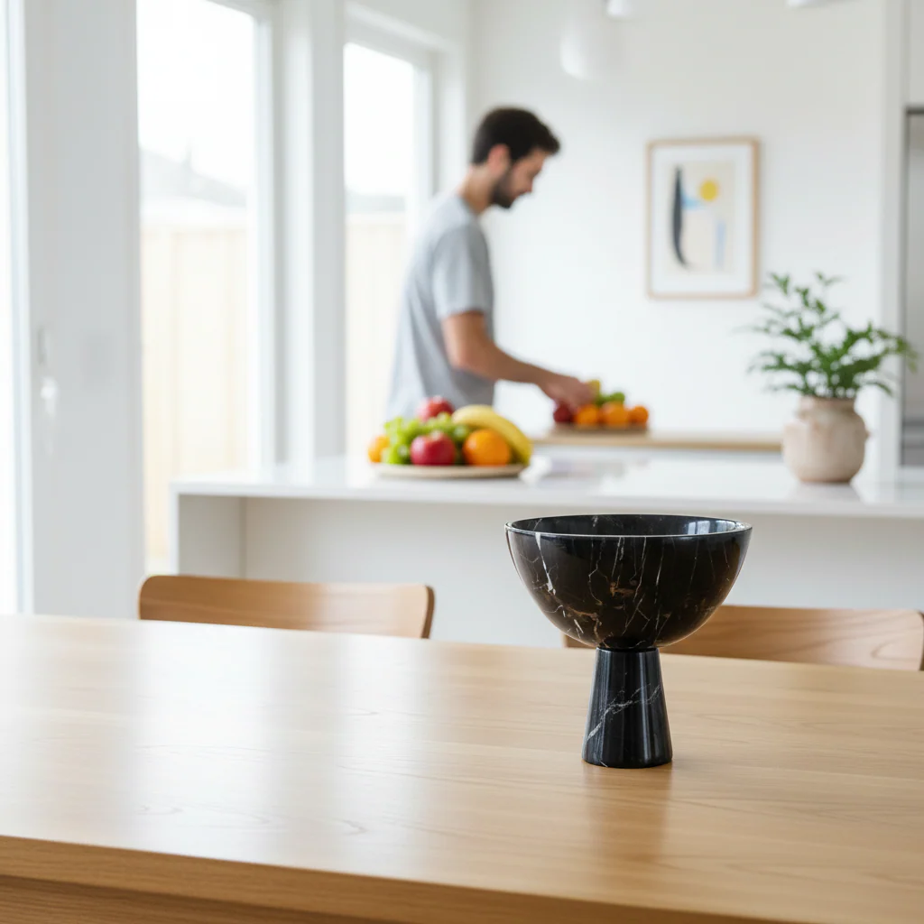 Salmo Large Black Marble Pedestal Bowl - Image 2