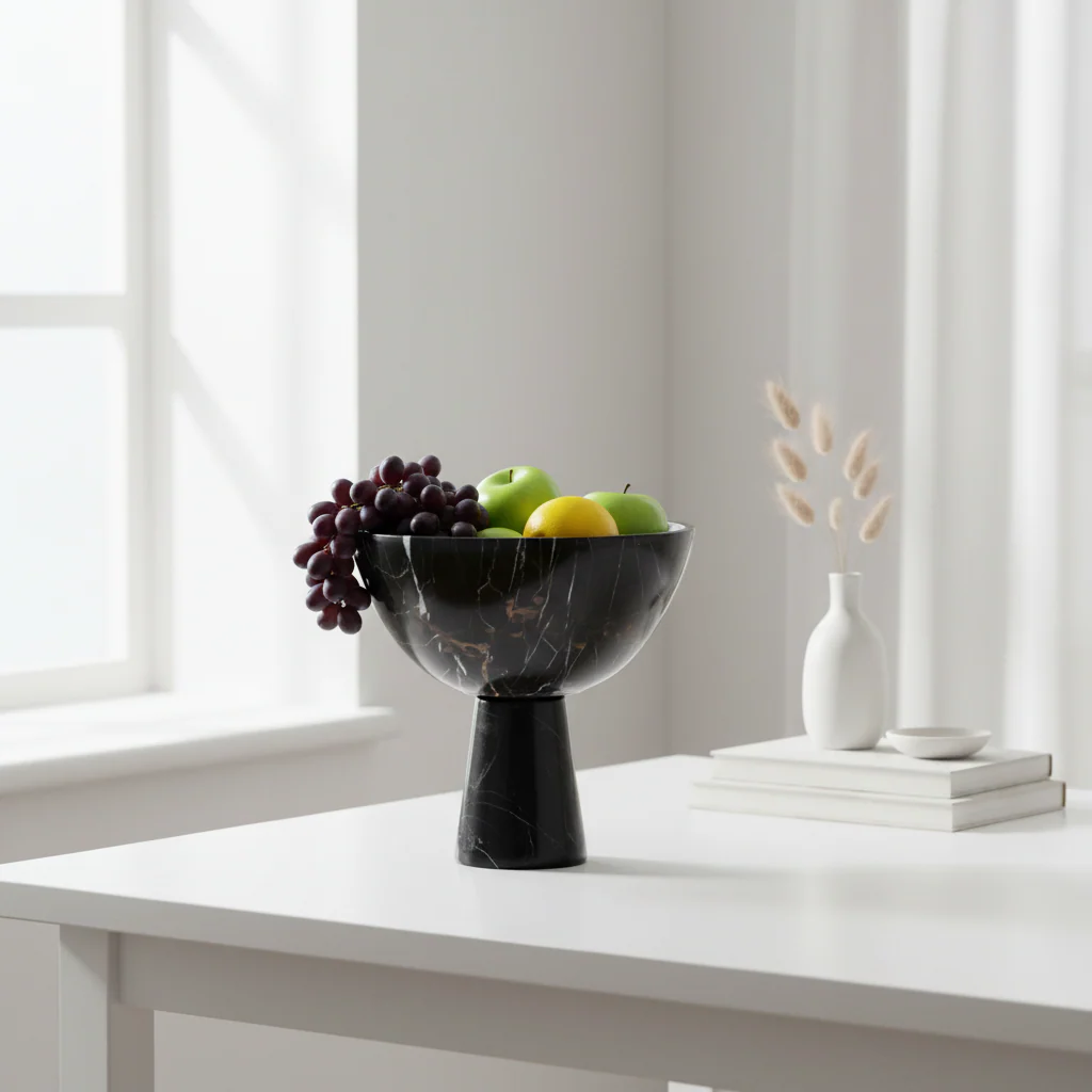 Salmo Large Black Marble Pedestal Bowl - Image 3