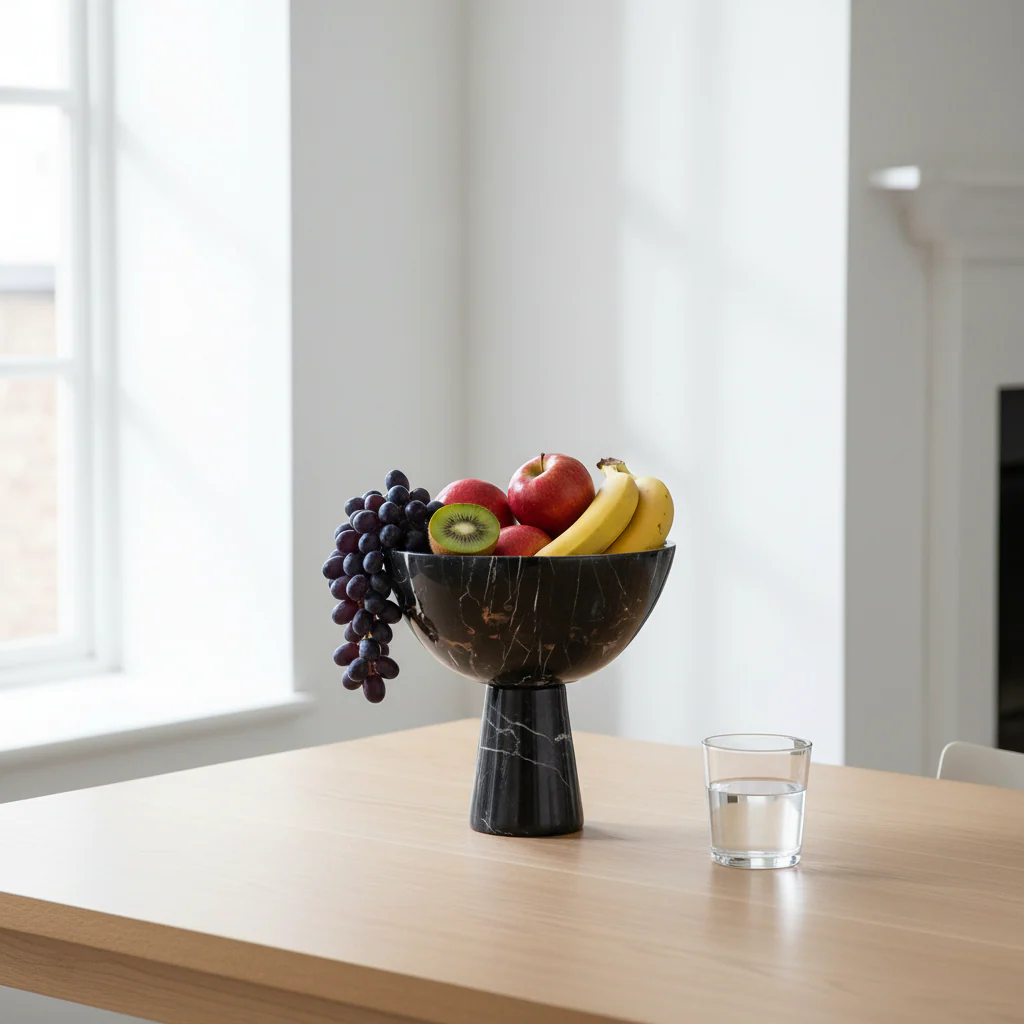 Salmo Large Black Marble Pedestal Bowl - Image 4