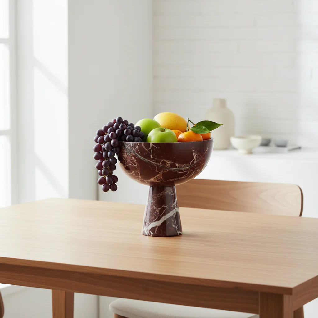 Salmo Large Red Marble Pedestal Bowl - Image 4
