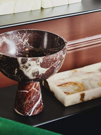 Salmo Large Red Marble Pedestal Bowl - Image 7