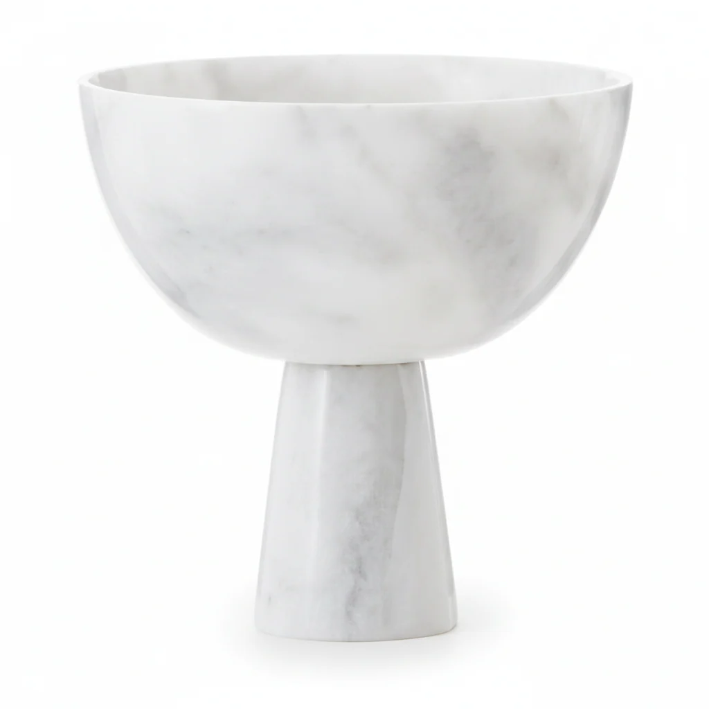 Salmo Large White Marble Pedestal Bowl