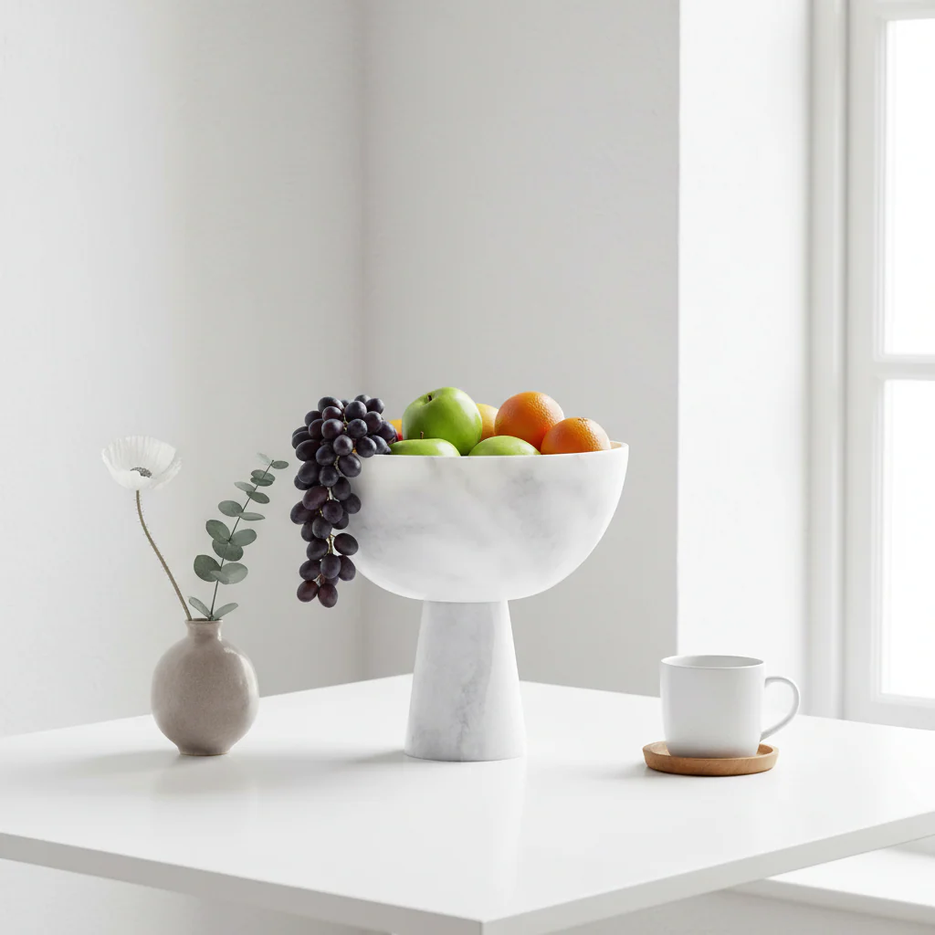 Salmo Large White Marble Pedestal Bowl - Image 3