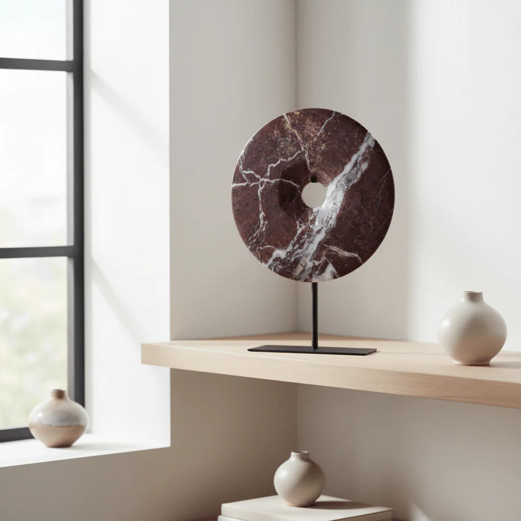 Salmo Medium Red Marble Round Disc Sculpture - Image 3