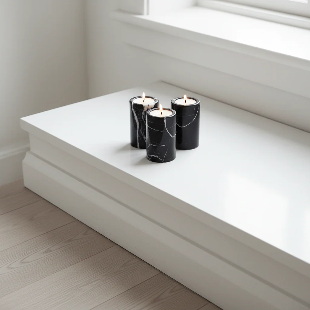 Salmo Set Of Three Black Marble Tealight Holders - Image 3