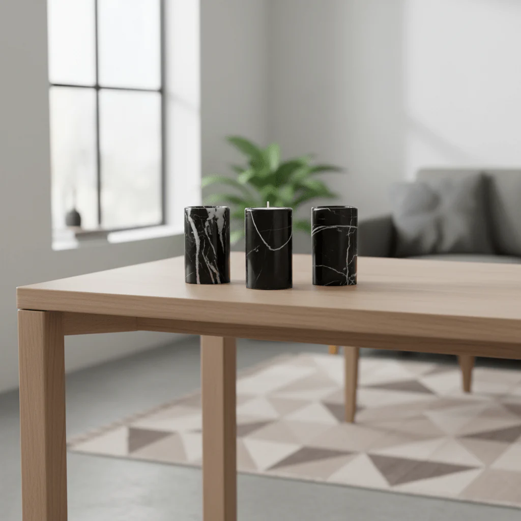Salmo Set Of Three Black Marble Tealight Holders - Image 9