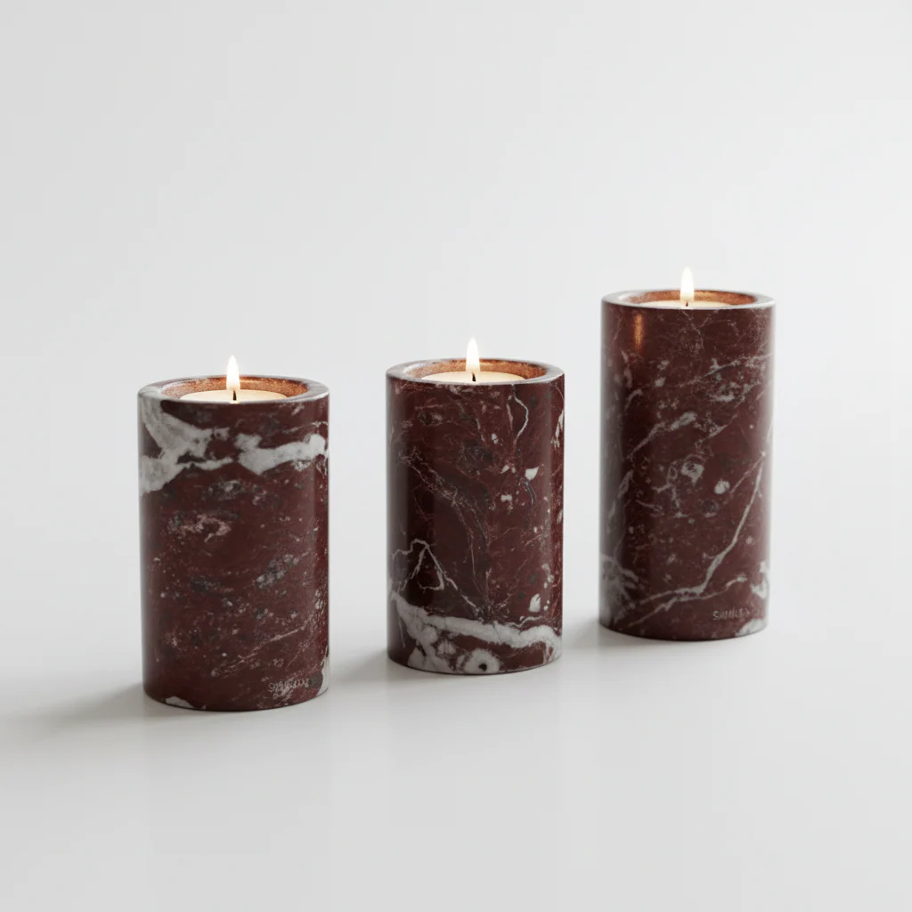 Salmo Set Of Three Red Marble Tealight Holders