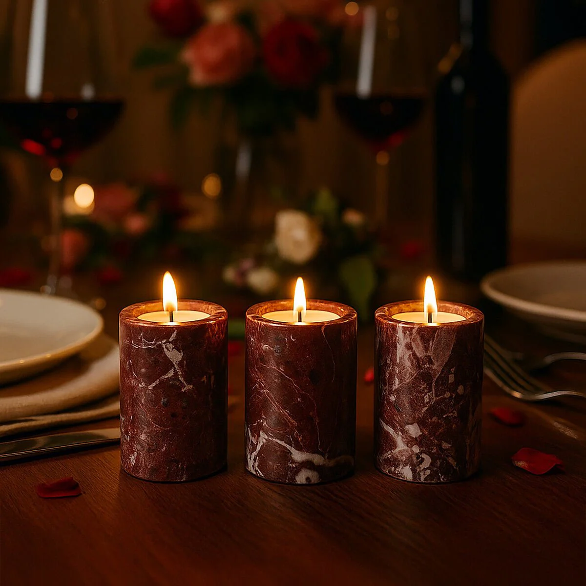 Salmo Set Of Three Red Marble Tealight Holders - Image 7