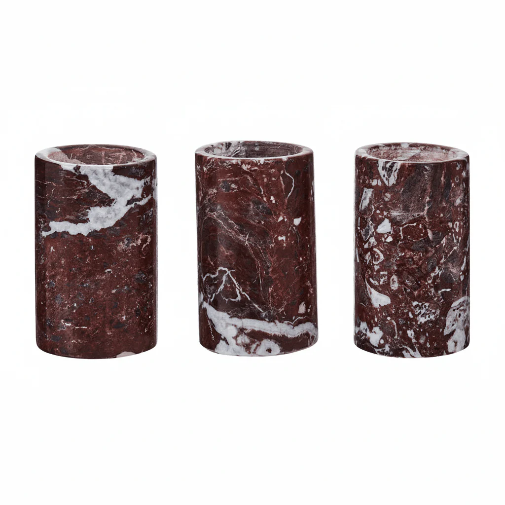 Salmo Set Of Three Red Marble Tealight Holders - Image 8