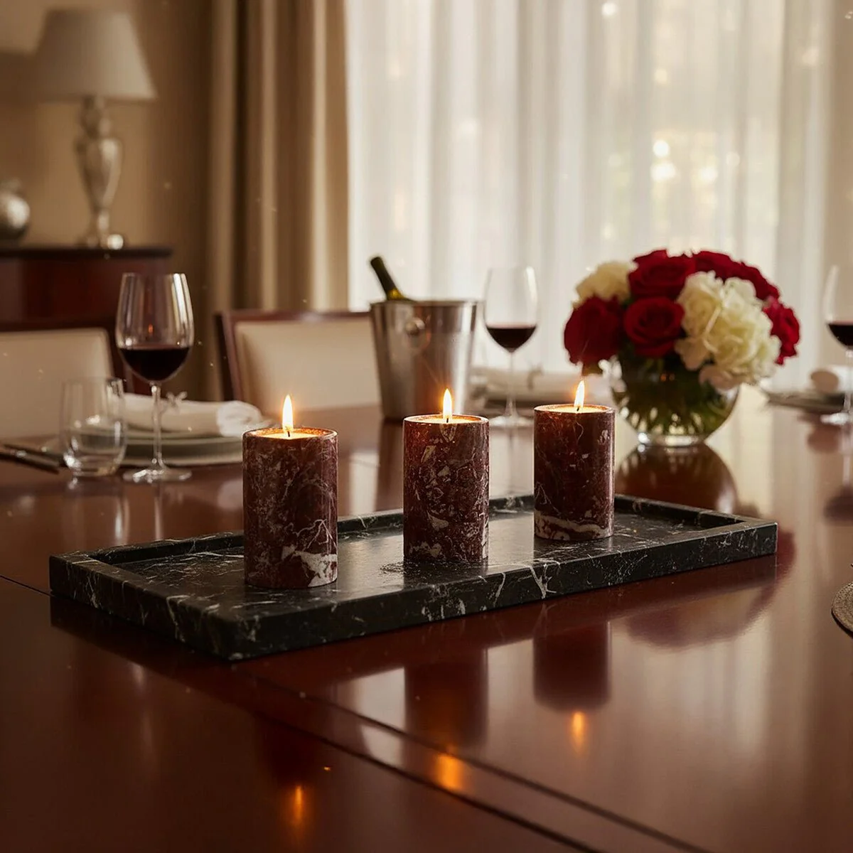 Salmo Set Of Three Red Marble Tealight Holders - Image 9