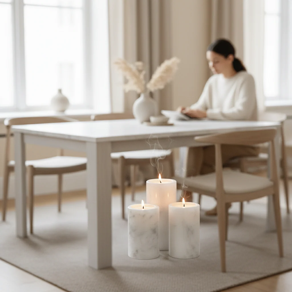 Salmo Set Of Three White Marble Tealight Holders - Image 2