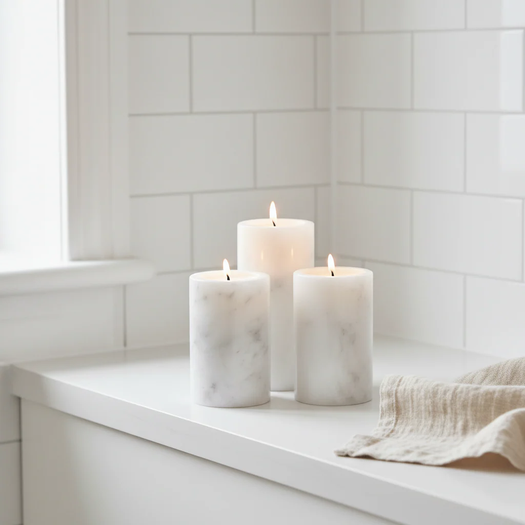 Salmo Set Of Three White Marble Tealight Holders - Image 4