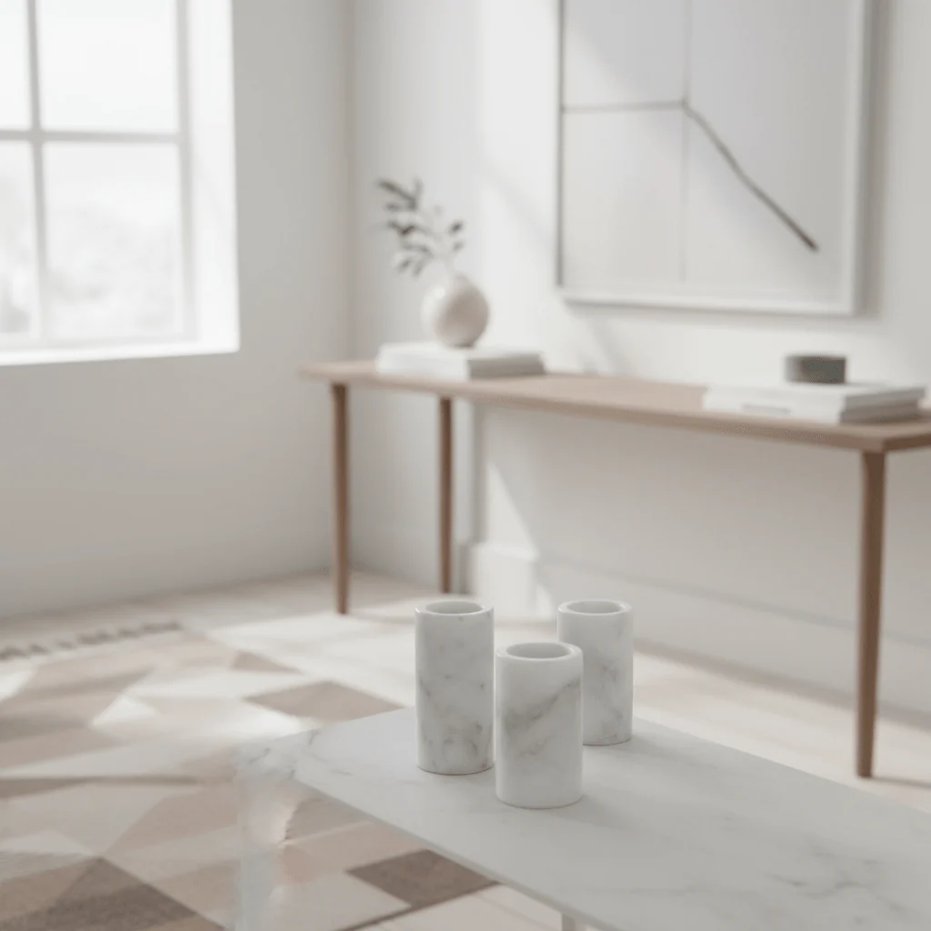Salmo Set Of Three White Marble Tealight Holders - Image 8