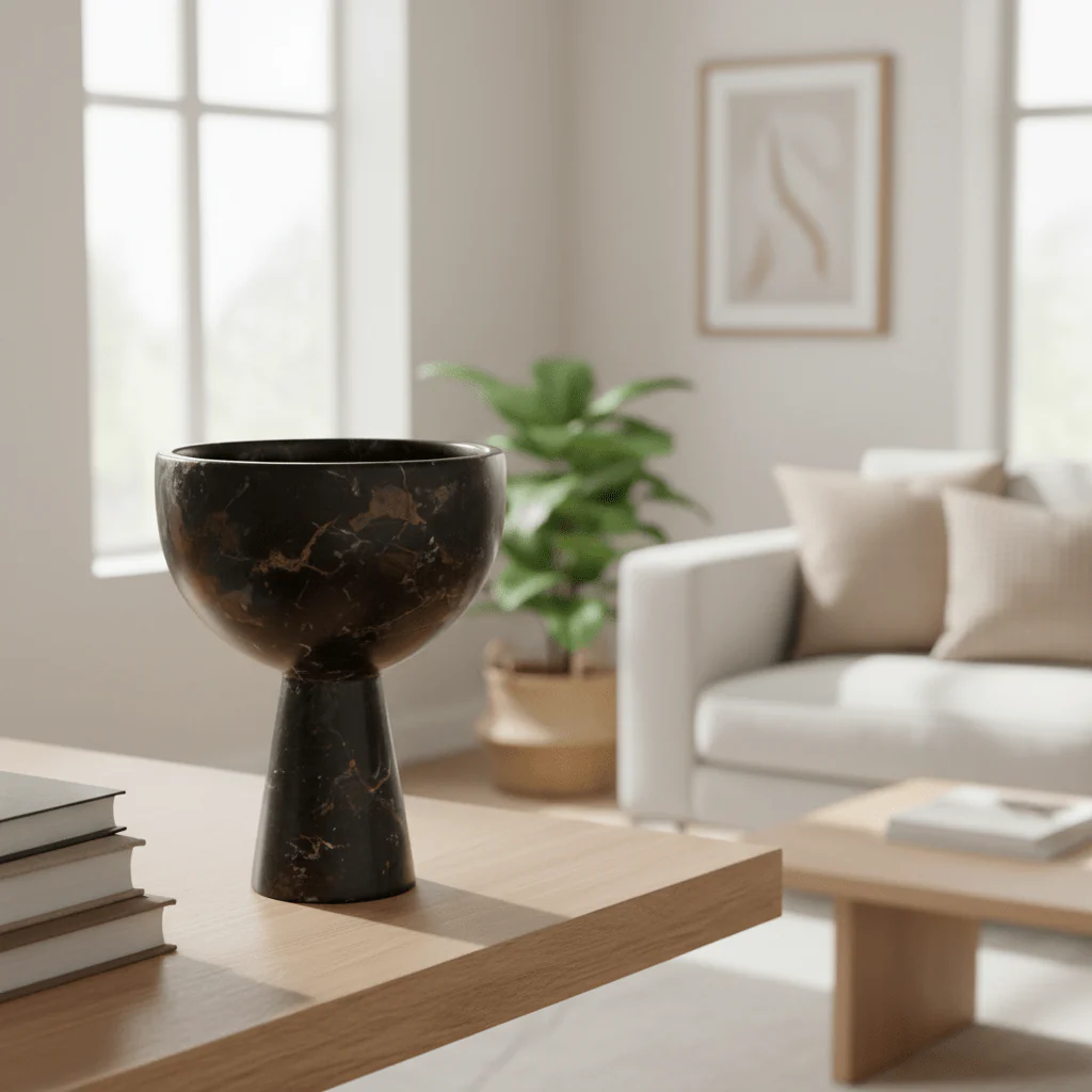 Salmo Small Black Marble Pedestal Bowl - Image 7