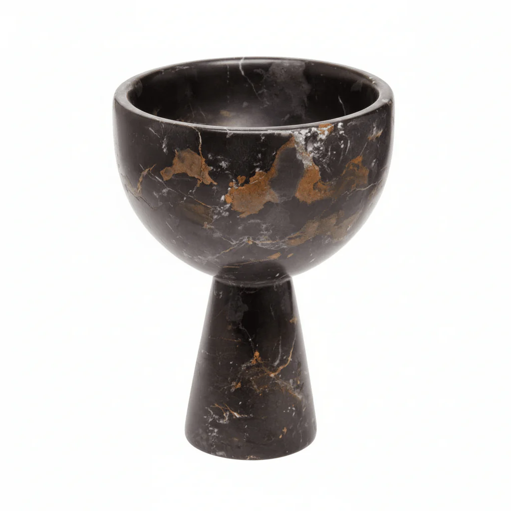 Salmo Small Black Marble Pedestal Bowl - Image 8