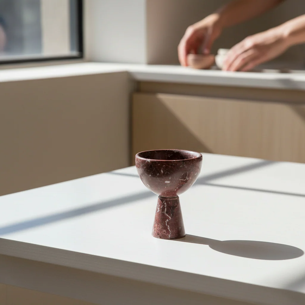 Salmo Small Red Marble Pedestal Bowl - Image 2