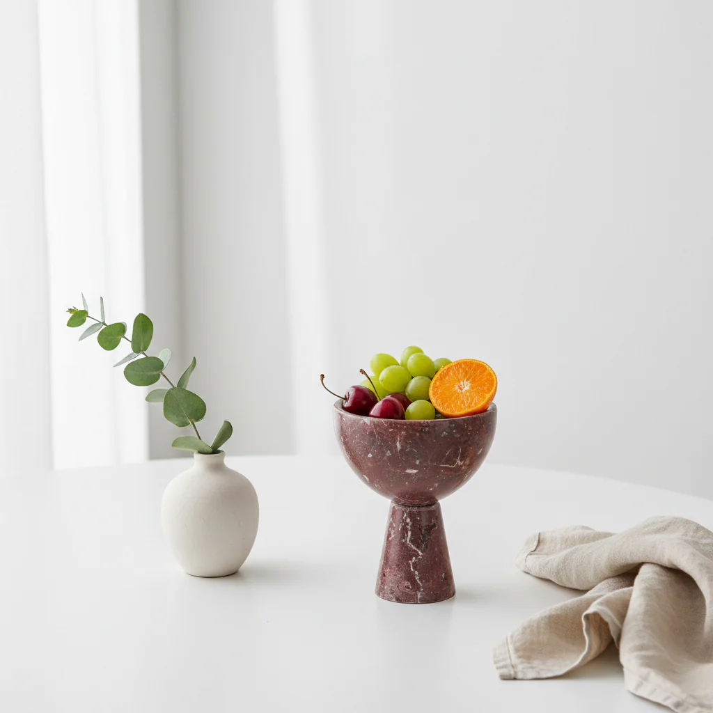 Salmo Small Red Marble Pedestal Bowl - Image 3