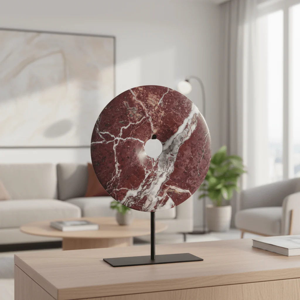 Salmo Small Round Red Marble Disc Sculpture - Image 5