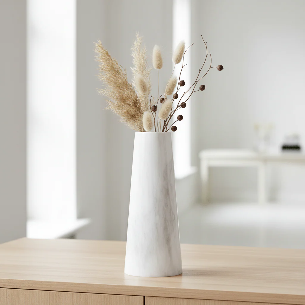 Salmo White Marble Tapered Vase - Image 3