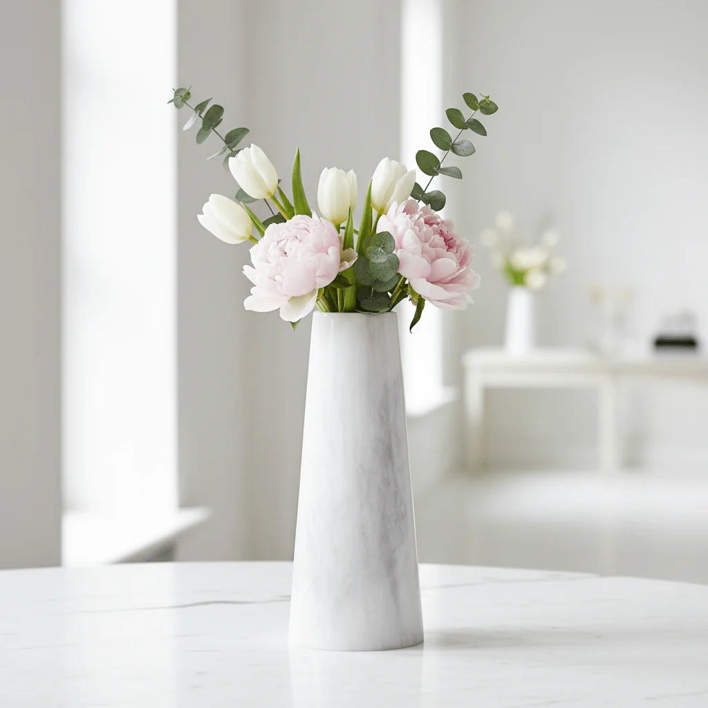 Salmo White Marble Tapered Vase - Image 5