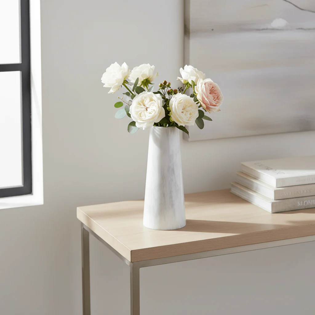 Salmo White Marble Tapered Vase - Image 9