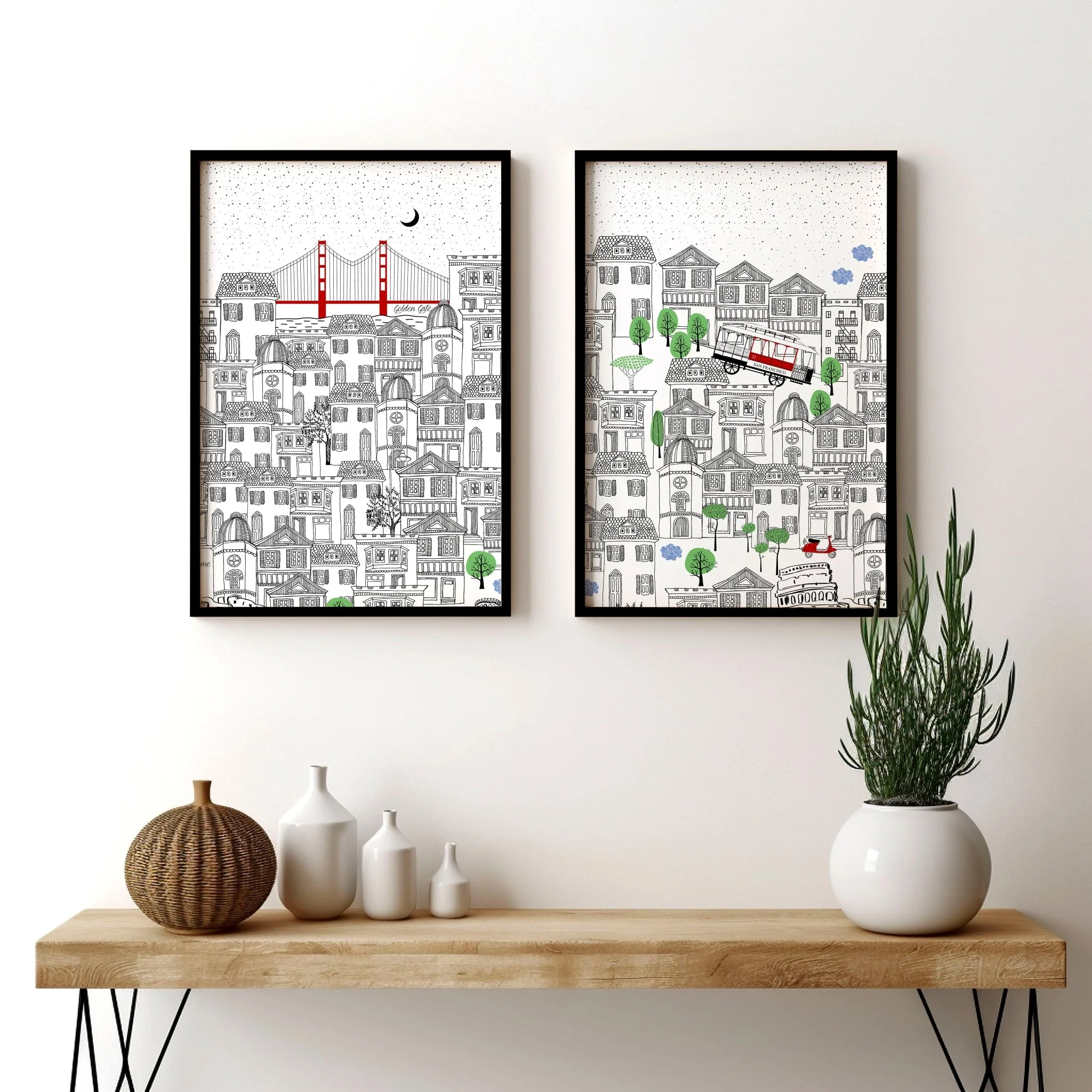 San Francisco print | Set of 2 wall art travel posters
