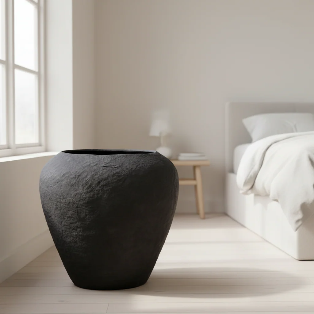 Sanai Cotton Mache Large Black Planter - Image 3