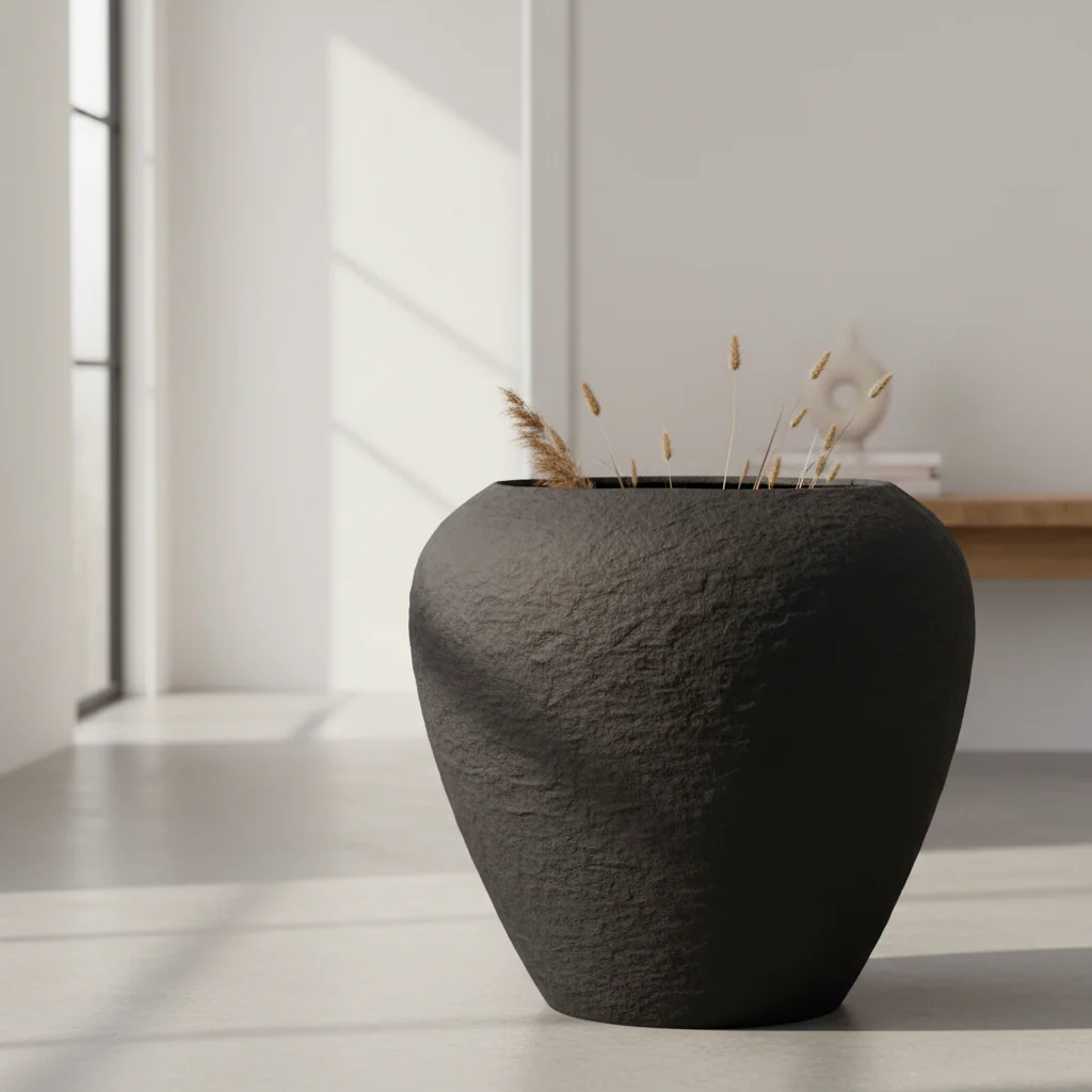 Sanai Cotton Mache Large Black Planter - Image 4