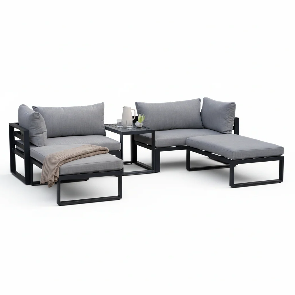 Santorini Grey 4 Seater Modular Aluminium Lounge Set with Side Cushions