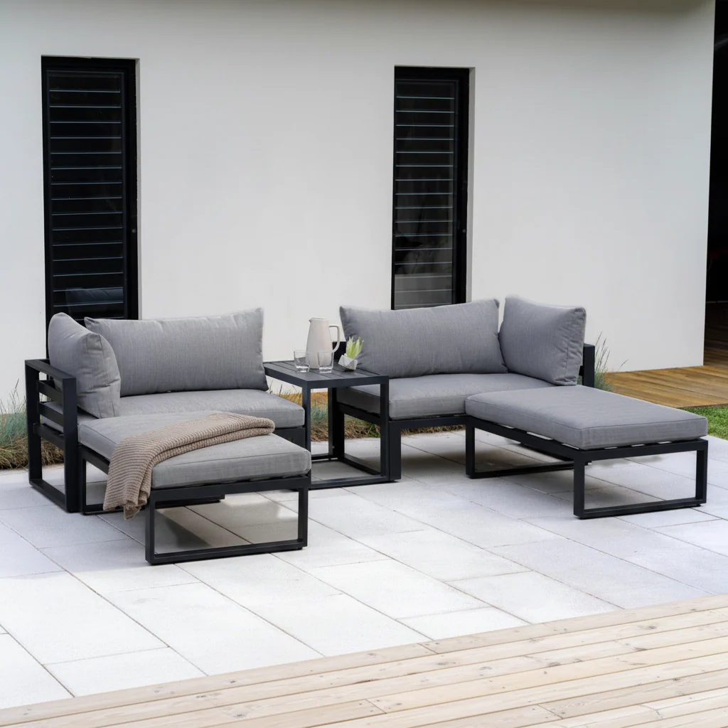 Santorini Grey 4 Seater Modular Aluminium Lounge Set with Side Cushions - Image 3