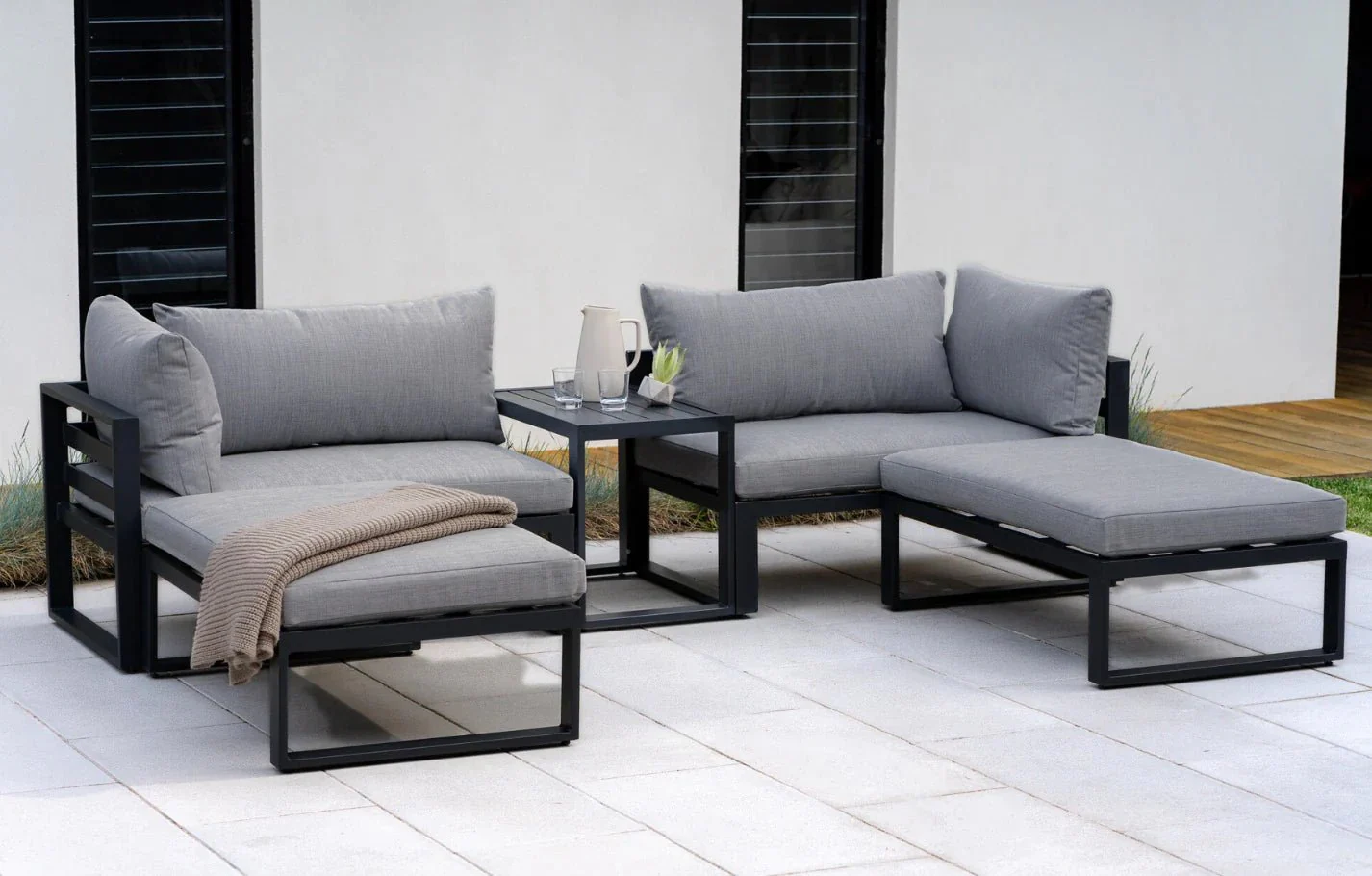 Santorini Grey 4 Seater Modular Aluminium Lounge Set with Side Cushions - Image 5