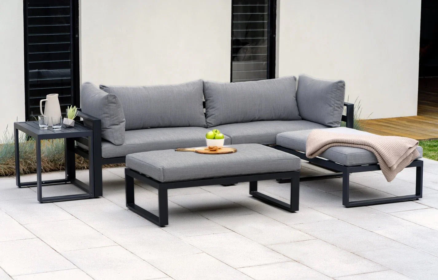 Santorini Grey 4 Seater Modular Aluminium Lounge Set with Side Cushions - Image 7